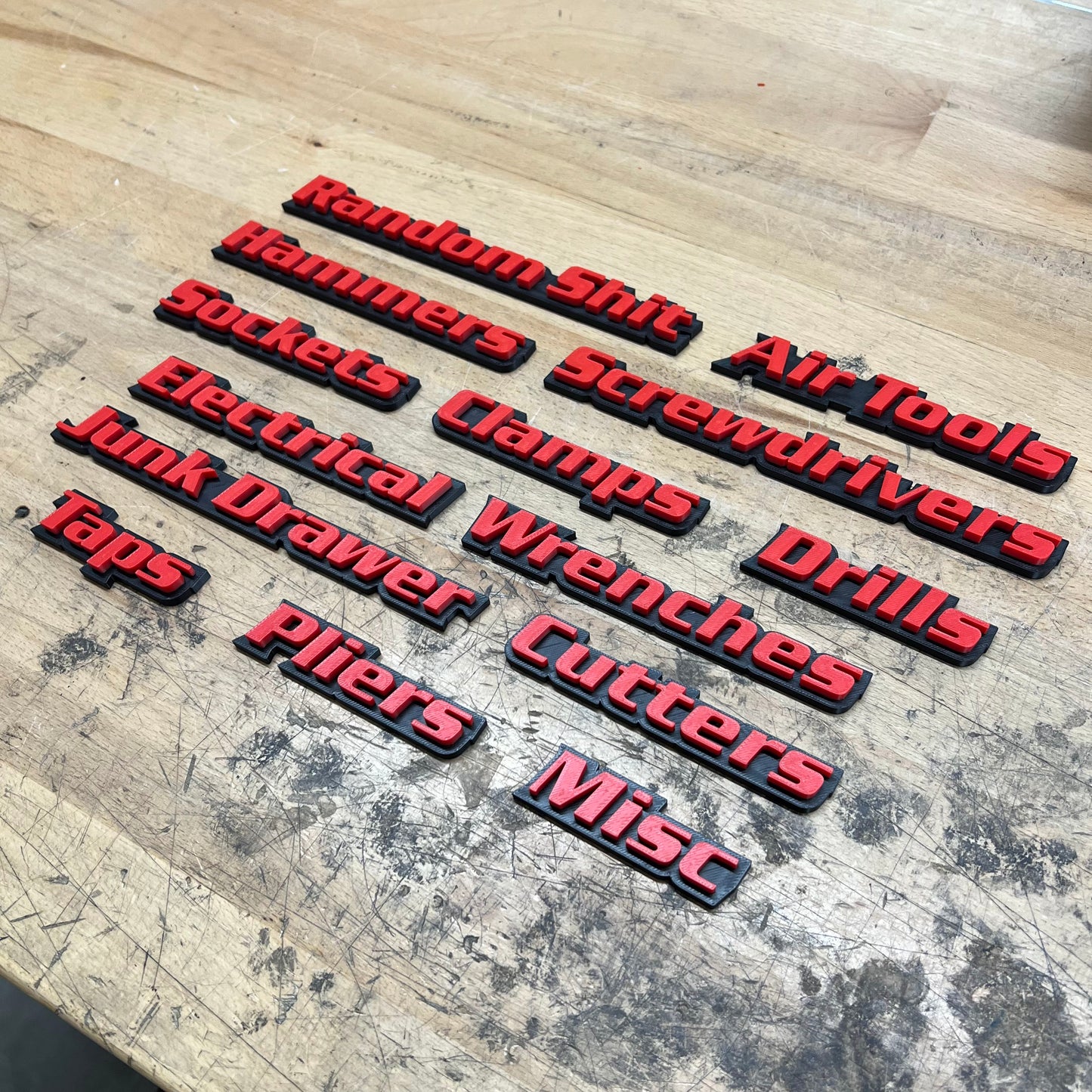 Custom Toolbox Drawer Emblems - 14 Piece Set As Shown - Italic Font - Economy