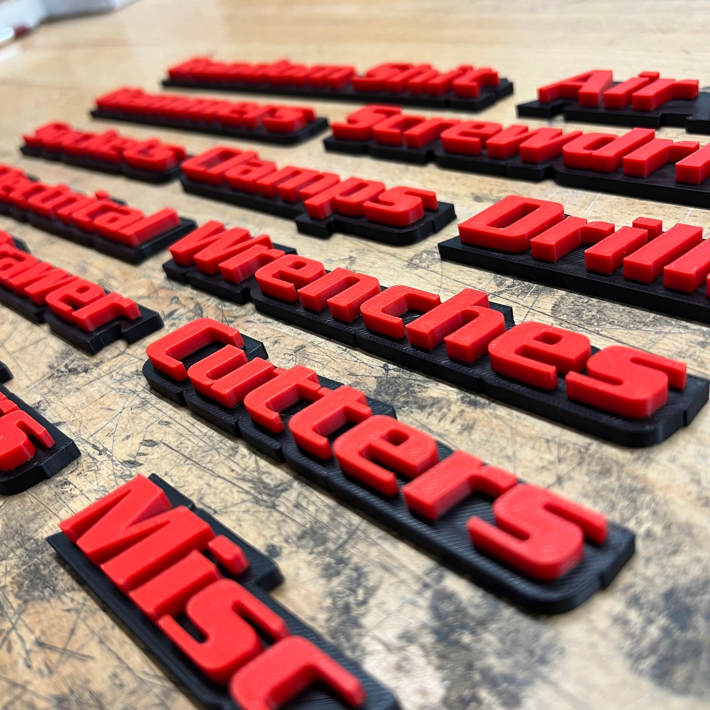 Custom Toolbox Drawer Emblems - 14 Piece Set As Shown - Italic Font