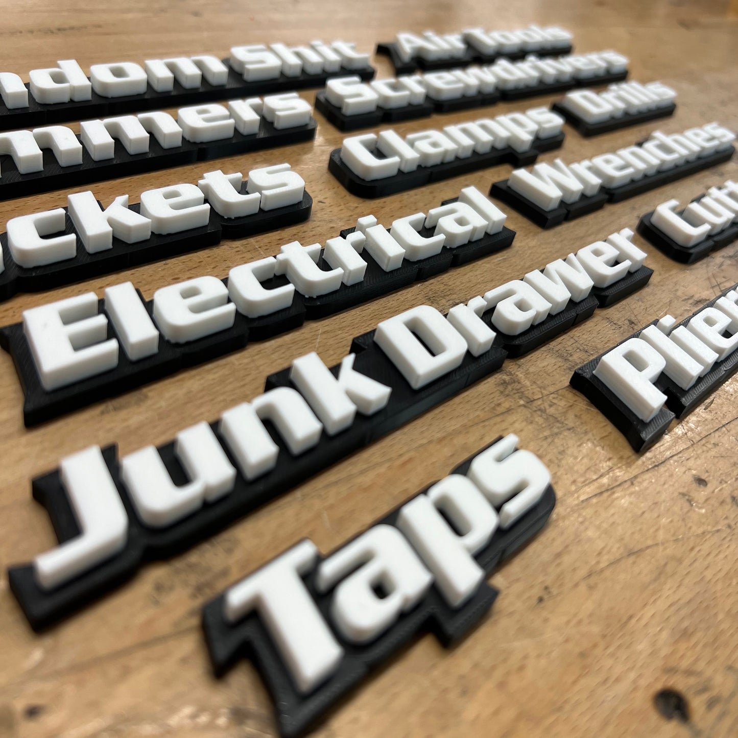 Custom Toolbox Drawer Emblems - 14 Piece Set As Shown - Italic Font