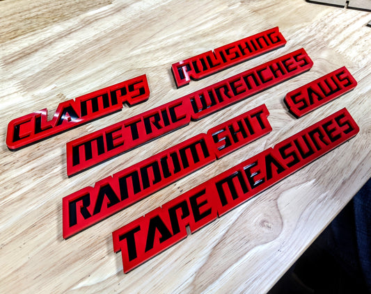 Toolbox Badges - Choice of 10 - Dual Layer - Moto Font - Multiple Color Cho